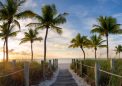 Panorama view of footbridge to the Smathers beach at sunrise